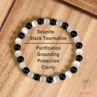 Selenite & Tourmaline Bracelet | Crystal Jewelry