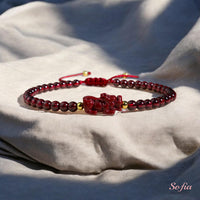 Garnet Bracelet Pixiu Charm | Delicate Layering Gemstone Jewelry