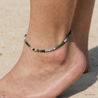 Moss Agate Anklet | 3MM Beads Dainty Crystal Jewelry