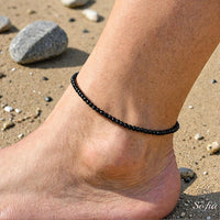 Obsidian Anklet | 3MM Faceted Beads | Dainty Crystal Jewelry