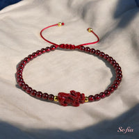 Garnet Bracelet Pixiu Charm | Delicate Layering Gemstone Jewelry
