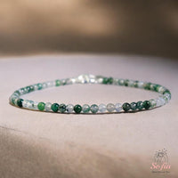 Moss Agate Anklet | 3MM Beads Dainty Crystal Jewelry