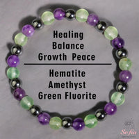 Amethyst & Fluorite Bracelet | Hematite Crystal Beaded Jewelry