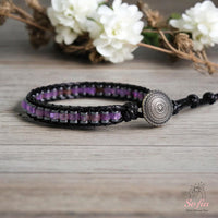 Amethyst Leather Bracelet | Beaded Crystal Jewelry