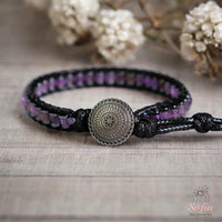 Amethyst Leather Bracelet | Beaded Crystal Jewelry