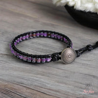 Amethyst Leather Bracelet | Beaded Crystal Jewelry