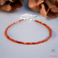 Carnelian Anklet | 3MM Faceted Beads | Crystal Jewelry