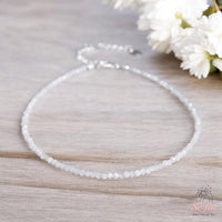 Moonstone Anklet | 3MM Faceted Beads | Dainty Crystal Jewelry