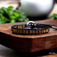 Tigers Eye Leather Bracelet | Beaded Crystal Jewelry