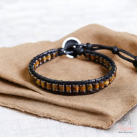 Tigers Eye Leather Bracelet | Beaded Crystal Jewelry