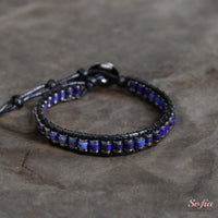 Lapis Lazuli Leather Bracelet | Beaded Crystal Jewelry