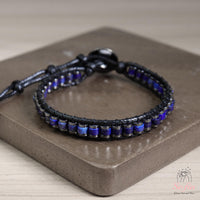 Lapis Lazuli Leather Bracelet | Beaded Crystal Jewelry