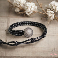 Obsidian Leather Bracelet | Beaded Crystal Jewelry