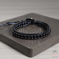 Obsidian Leather Bracelet | Beaded Crystal Jewelry