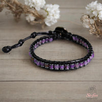 Amethyst Leather Bracelet | Beaded Crystal Jewelry