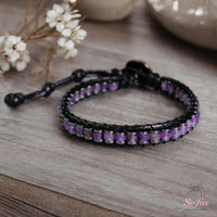 Amethyst Leather Bracelet | Beaded Crystal Jewelry
