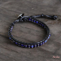Lapis Lazuli Leather Bracelet | Beaded Crystal Jewelry