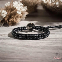 Obsidian Leather Bracelet | Beaded Crystal Jewelry
