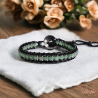 Green Aventurine Leather Bracelet | Beaded Crystal Jewelry