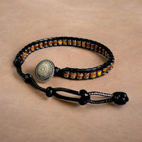 Tigers Eye Leather Bracelet | Beaded Crystal Jewelry