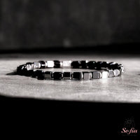 Hematite Bracelet Cube Beads | Layering Gemstone Jewelry Elastic