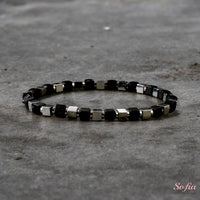 Hematite Bracelet Cube Beads | Layering Gemstone Jewelry Elastic
