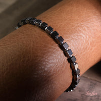 Hematite Bracelet Cube Beads | Layering Gemstone Jewelry Elastic