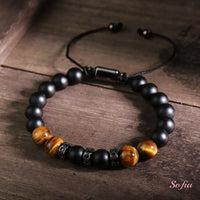 Onyx & Tigers Eye Beaded Bracelet | Layering Gemstone Jewelry