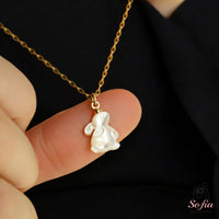 Mother of Pearl Bunny Necklace | Dainty Crystal Rabbit Jewelry