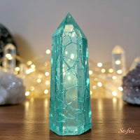 Blue Crackle Glass Tower | Crystal Stone Decor