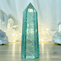 Blue Crackle Glass Tower | Crystal Stone Decor