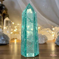 Blue Crackle Glass Tower | Crystal Stone Decor