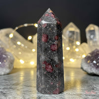 Arfvedsonite with Garnet Crystal Tower | Crystal Stone Decor