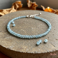 Aquamarine Anklet | 3MM Faceted Beads | Dainty Summer Styling Accessories