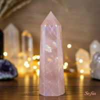 Angel Aura Rose Quartz Crystal Tower | Crystal Stone Decor