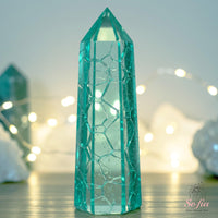 Blue Crackle Glass Tower | Crystal Stone Decor