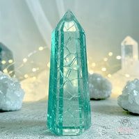 Blue Crackle Glass Tower | Crystal Stone Decor