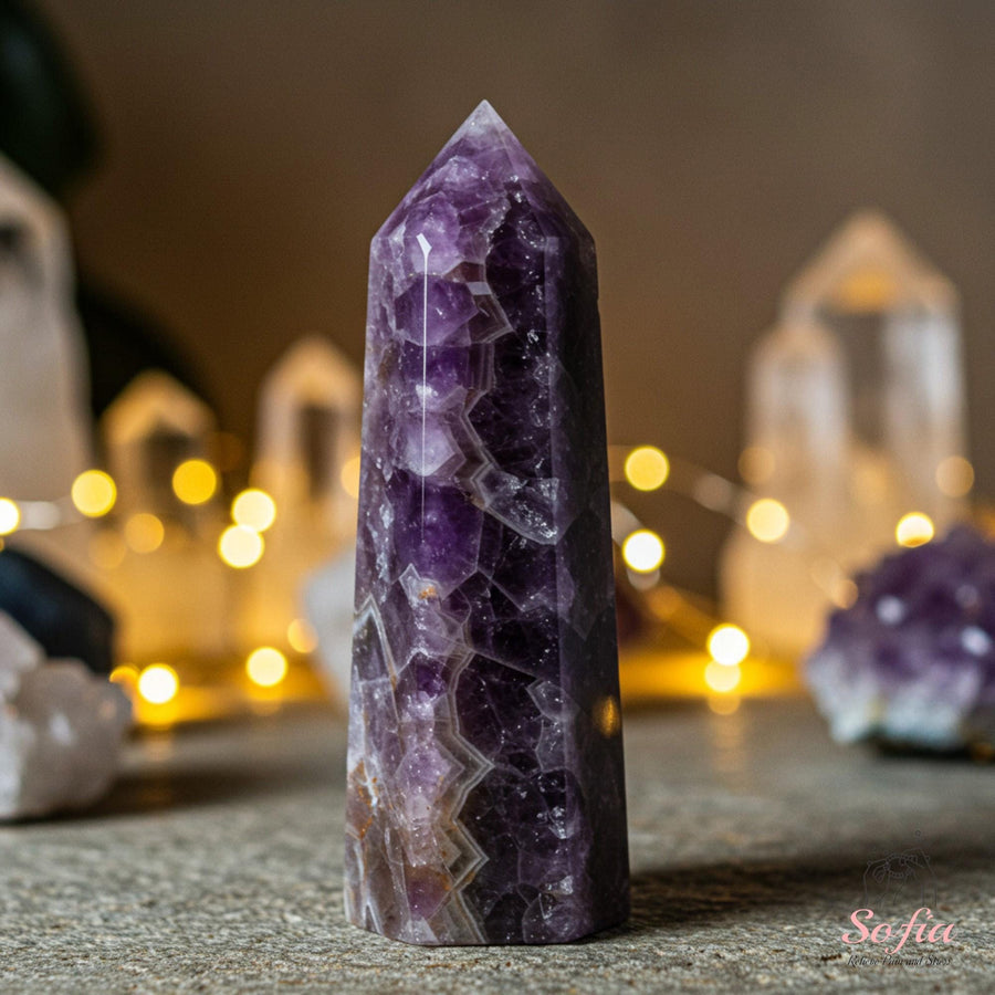 Chevron Amethyst Crystal Tower | Healing Decor - photo 1