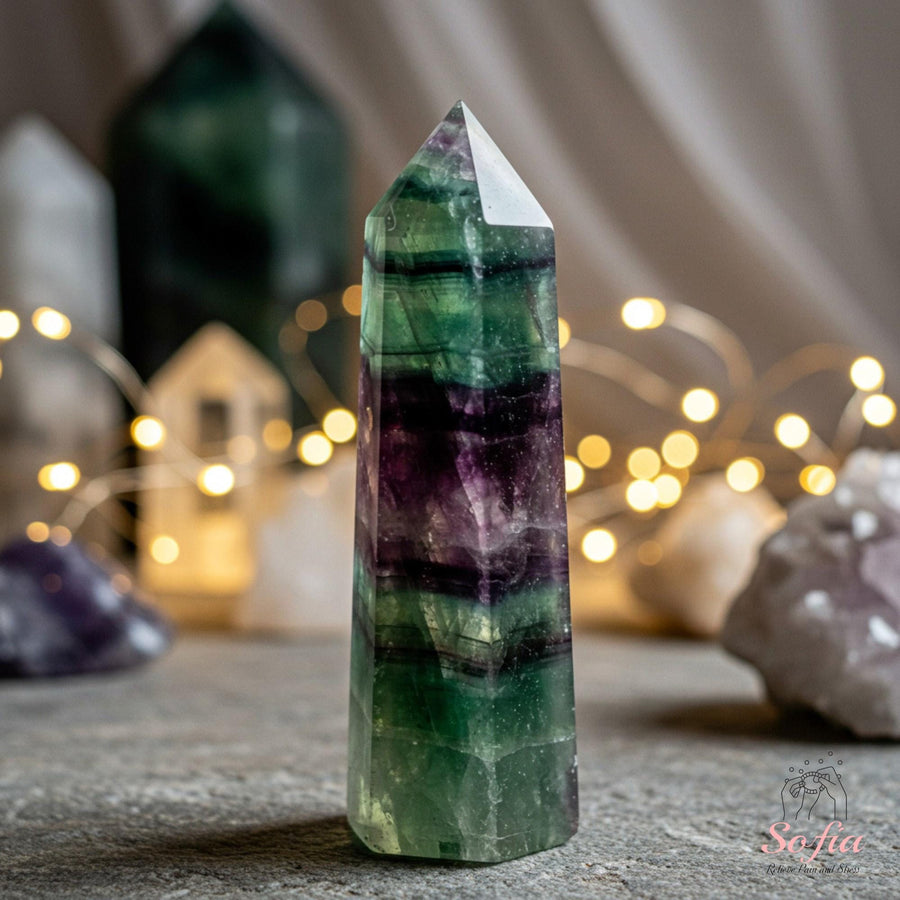 Rainbow Fluorite Crystal Tower | UV Reactive Color-Changing Decor - photo 1