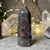 Arfvedsonite with Garnet Crystal Tower | Crystal Stone Decor
