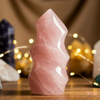 Rose Quartz Crystal Flame Tower | Crystal Stone Decor