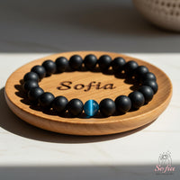 Blue Cats Eye & Onyx Bracelet | Crystal Jewelry