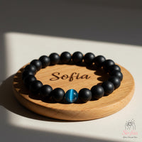Blue Cats Eye & Onyx Bracelet | Crystal Jewelry