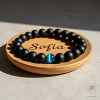 Blue Cats Eye & Onyx Bracelet | Crystal Jewelry