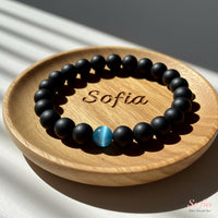 Blue Cats Eye & Onyx Bracelet | Crystal Jewelry