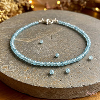 Aquamarine Anklet | 3MM Faceted Beads | Dainty Summer Styling Accessories