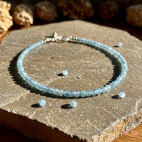Aquamarine Anklet | 3MM Faceted Beads | Dainty Summer Styling Accessories