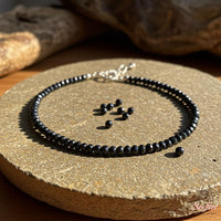 Obsidian Anklet | 3MM Faceted Beads | Dainty Crystal Jewelry