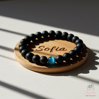 Blue Cats Eye & Onyx Bracelet | Crystal Jewelry