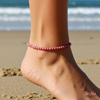 Rhodonite Anklet | 3MM Faceted Beads | Dainty Summer Styling Accessories